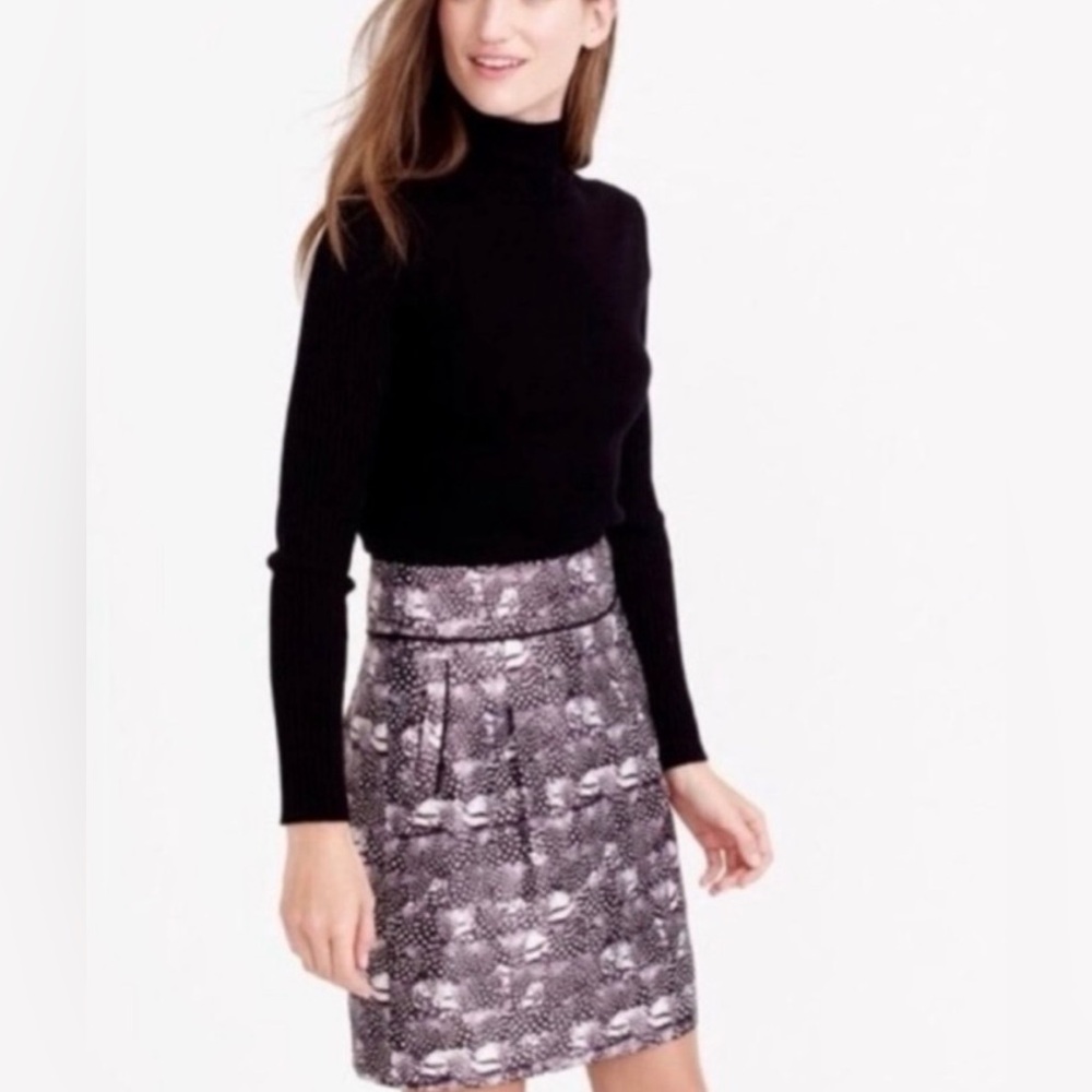 J. Crew Black and White A-Line Feather Pattern Satin Mini Skirt - 2